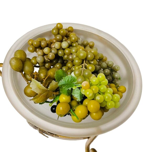 Vintage Brass Glass Fruit Bowl with Decorative Grapes Pinecone Design Elegant Ho - Picture 4 of 9